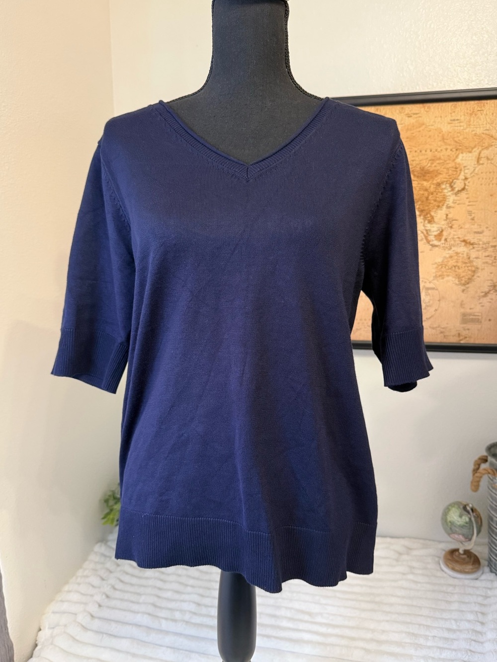 Melissa Paige v neck short sleeve navy blue sweater size XL